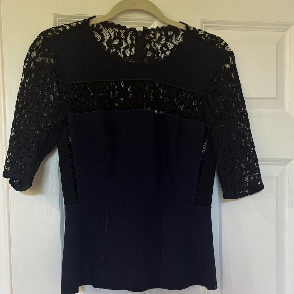 Rebecca Taylor Navy Blue and Black Lace Blouse